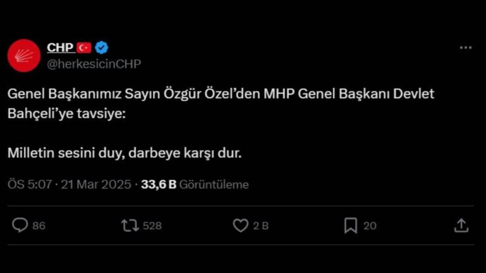 Özgür Özel’den Devlet Bahçeli’ye: 'Milletin sesini duy, darbeye karşı dur' 